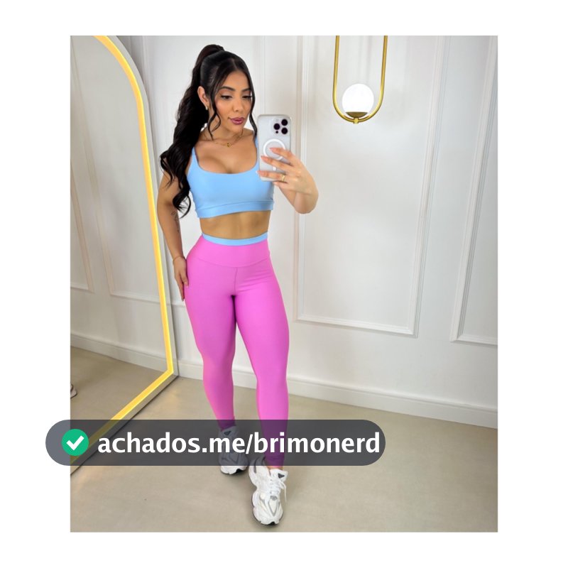 Conjunto Fitness Calça Legging e Top com Bojo Feminino Bicolor Academia Costura Reforçada Cós Alto