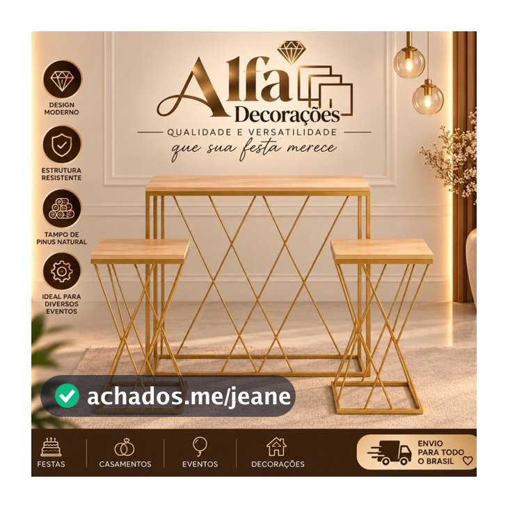 kit De Mesa Treliça Dourada 1G e 2 P Com 3 Peças Decoração Festa