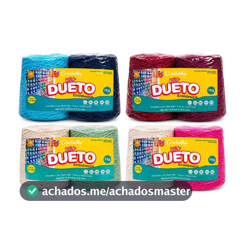 Barbante Dueto Crochétka 1kg fio 6, 500g de  cada cor. As cores disponíveis são as que estão em variações.