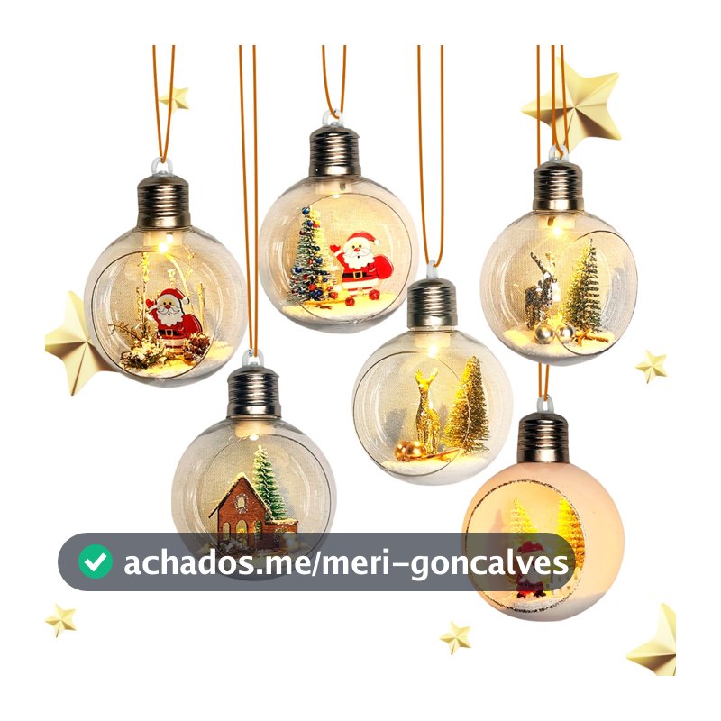 Bolas Natalinas Artesanais Kits até 4 un Led Decoração Árvore d Natal Enfeites Natalinos Papai Noel Presépio Boneco Neve