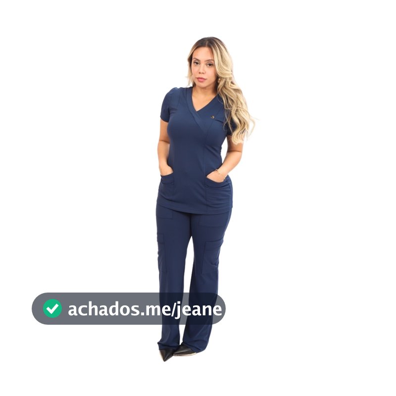 Conjunto Pijama Cirurgico Scrub Verona Azul Marinho "Toque Geladinho"