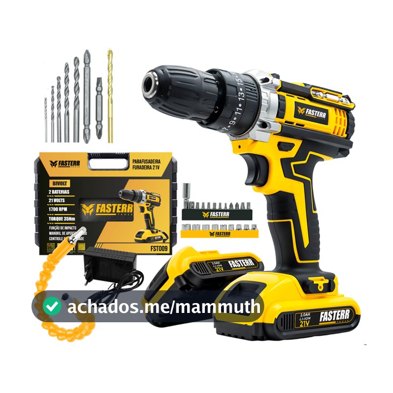 Furadeira Parafusadeira De Impacto 3/8 21V Com 2 Baterias + 29 Acessórios e Maleta FST009 -Fasterr