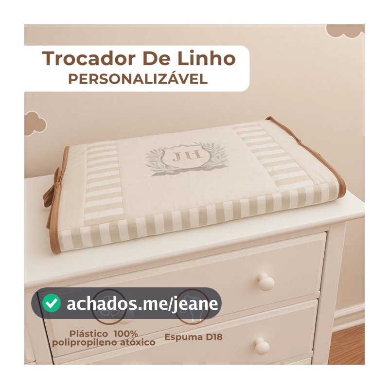 Trocador De Cômoda Reto Personalizado Linho Luxo Bebê Capa Plastica Removível Menina Menino