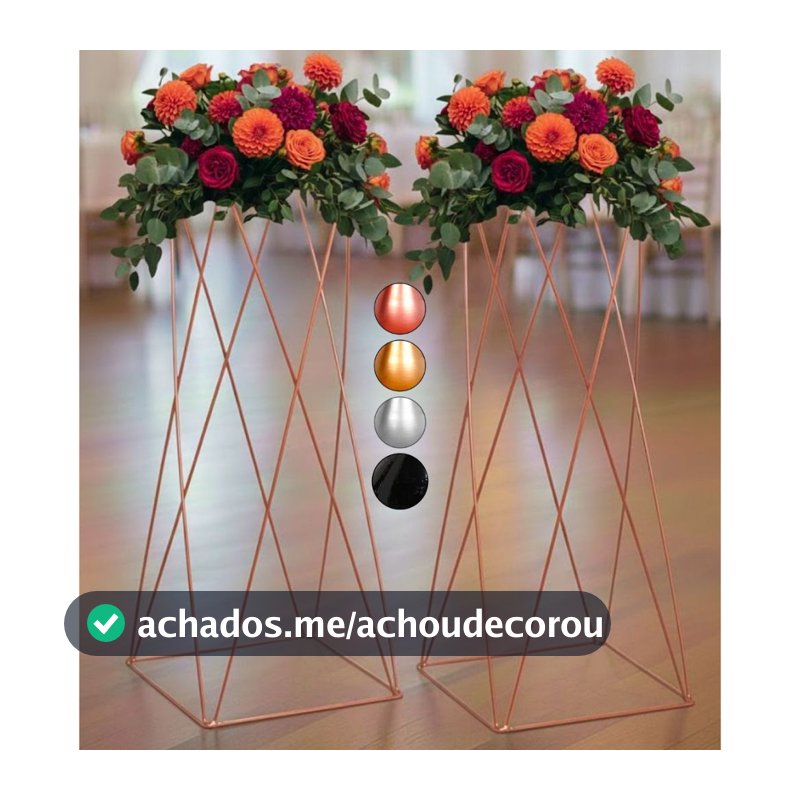 2 Vaso Porta arranjo Dourado Coluna Quadrado Armação Decoração de Festa 80cm Grande