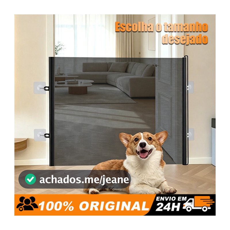 Tela de Proteção Retrátil Anti-pulo para Cachorro e Gato Ajustável 110cm/130cm/150cm Sem Furos Cerca