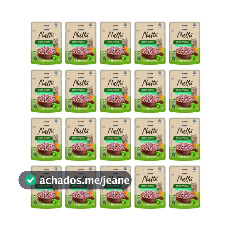 Kit 20 Sachês Premier Nattú Gatos Castrados Frango E Abóbora