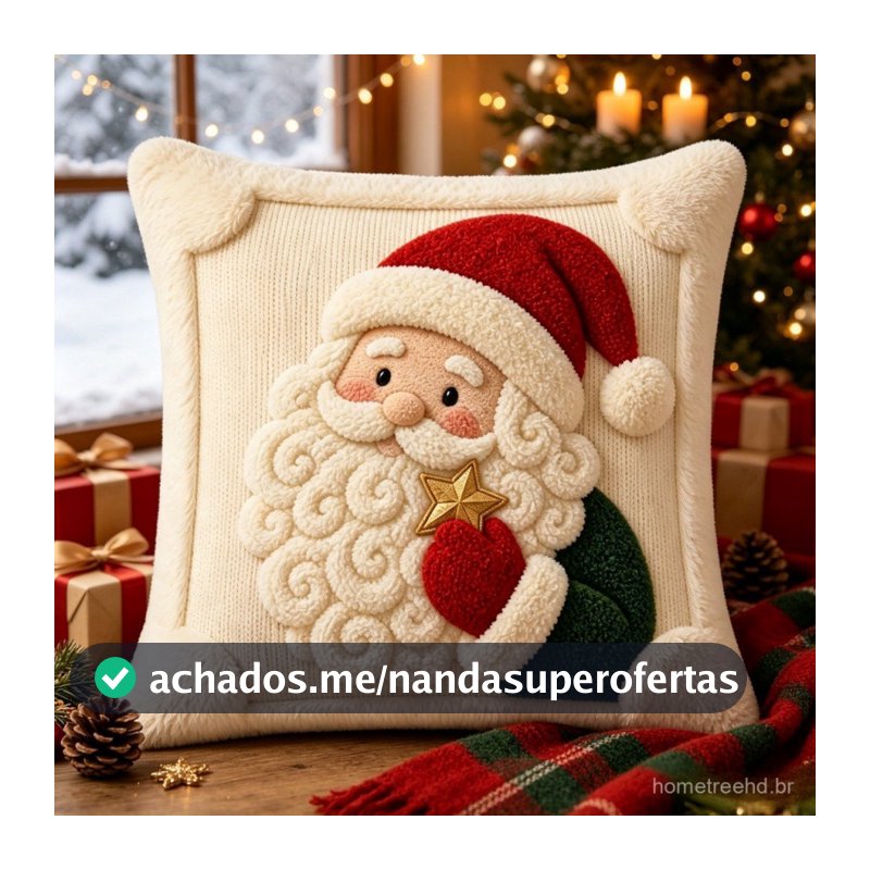 Capa de Almofada Natal Bordado 45x45 Papai Noel Rena Boneco de Neve Árvore Pelúcia Sofá