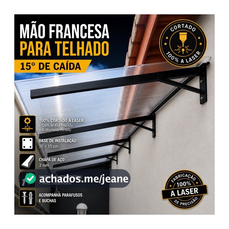 Kit 04 Ppçs Suporte Mão Francesa Para Telhado Policarbonato Universal  Telha Zinco Cobertura