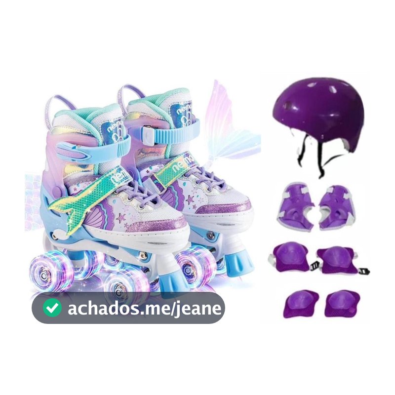 Patins 4 Rodas ARCO ÍRIS Com Luz De Led E Glitter Top