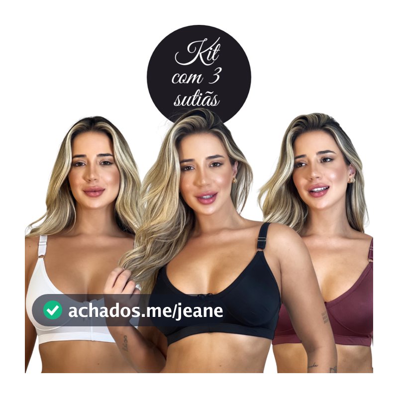 Kit 3 Sutiãs Sustentação Sem Bojo Alça Larga Soutien Reforçado Microfibra Sutian Varejo