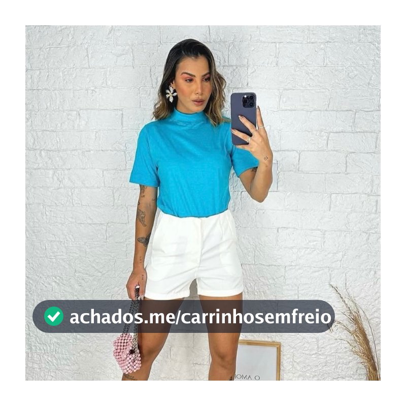 T- Shirt Blusa  Gola Alta 100% Algodão Femenina