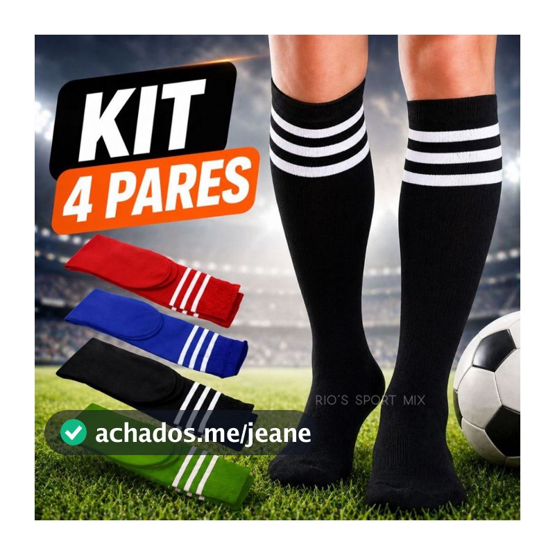 4 Pares ou 1 Par de Meião Futebol Adulto Cano Alto Confortável Ideal Treino e Jogo Respirável