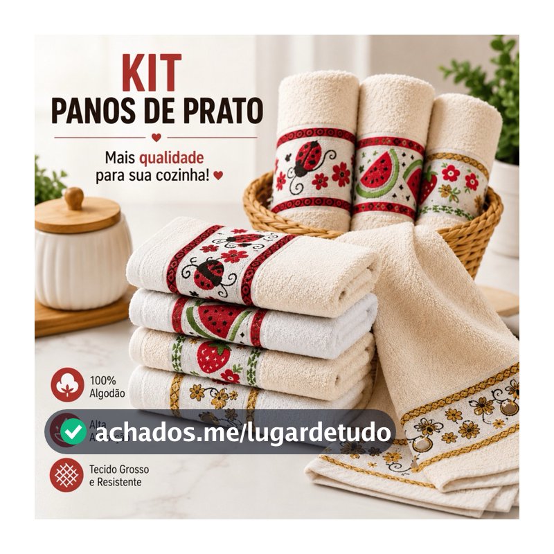 Kit 10 Panos de Prato/Copa Coleção Kitchen Jacquard 100% Algodão 50x70cm