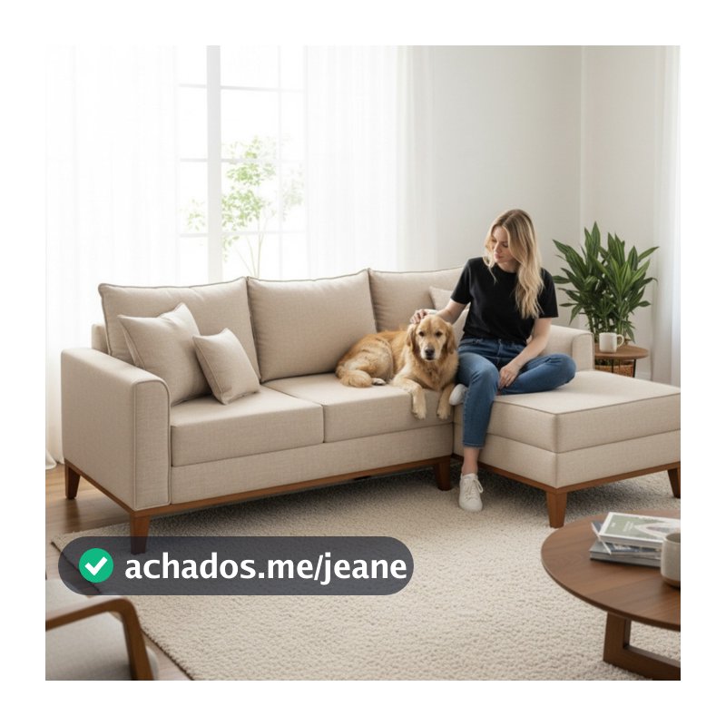 Sofá 3 Lugares Beny com Chaise Direito Linho Bege
