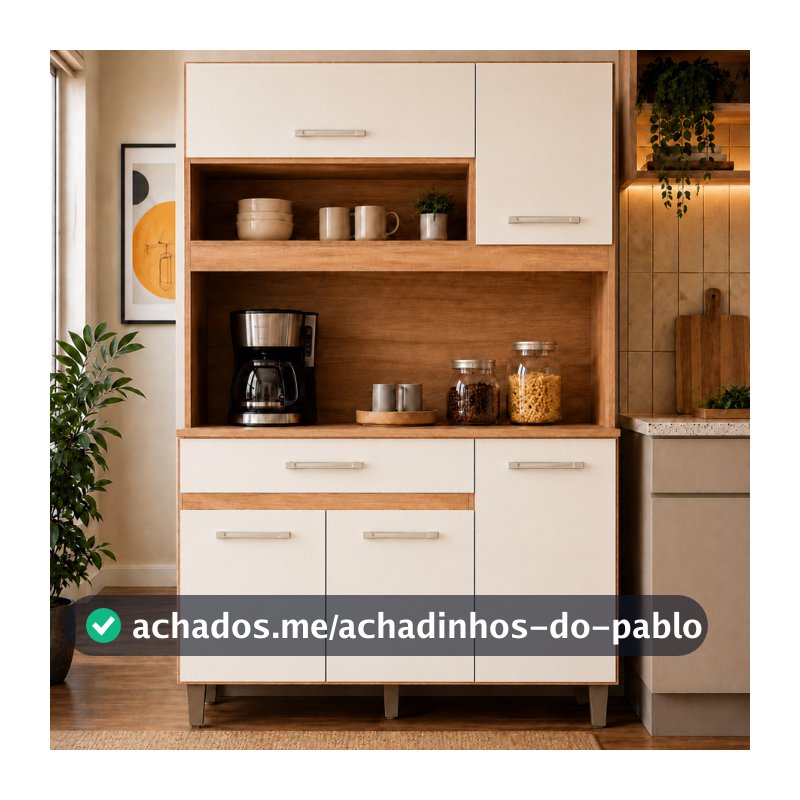 Armário De Cozinha Nicioli Completo Com Balcão, 5 Portas E 1 Gaveta, Em Mdp Freijó E Off White Freijó/off White Cristal