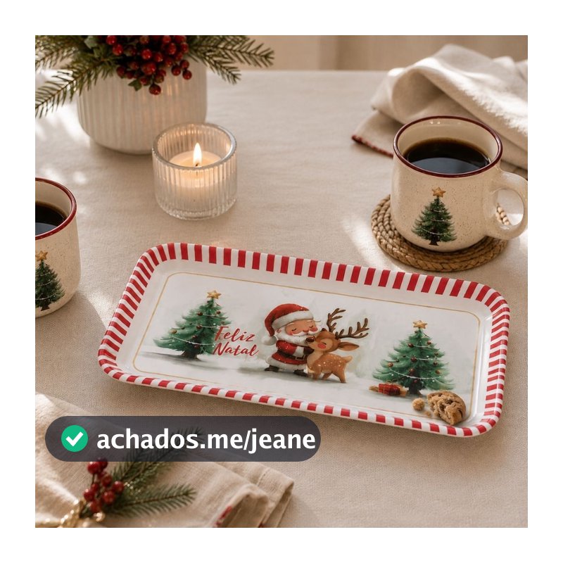 Bandeja de Natal Retangular 29cm - Ideal para Servir, Doces, Petiscos, Mesa Posta e Decoração Natalina