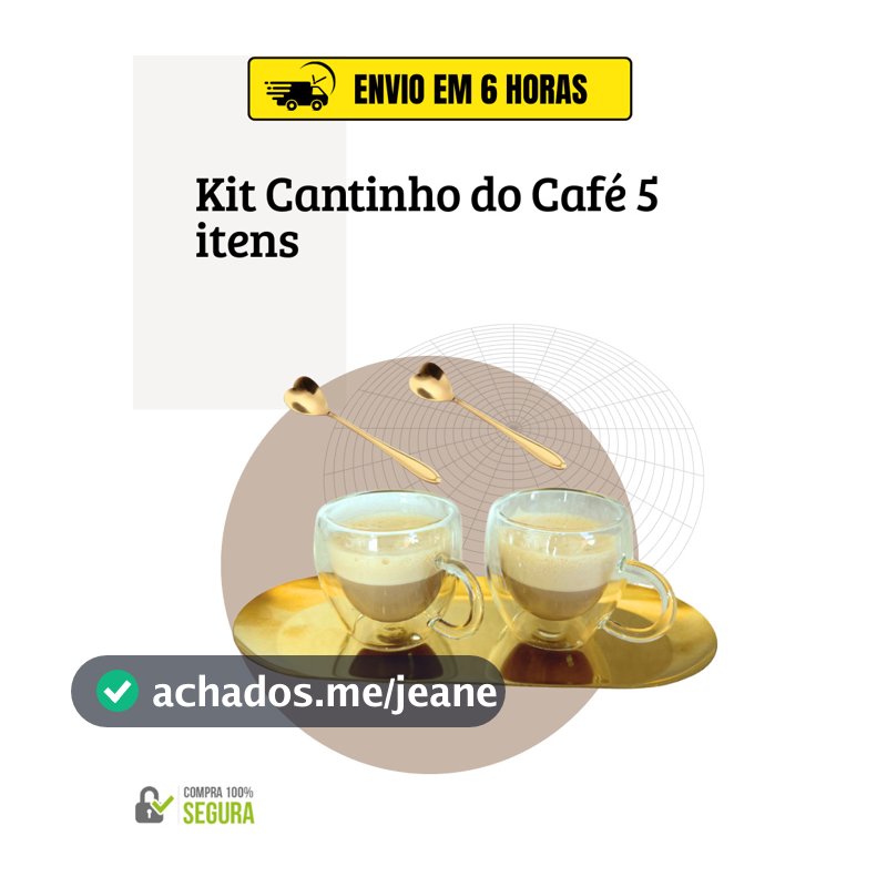 Kit Cantinho do Café 5 Peças Decoração bandeja colher coração dourada xicara parede dupla