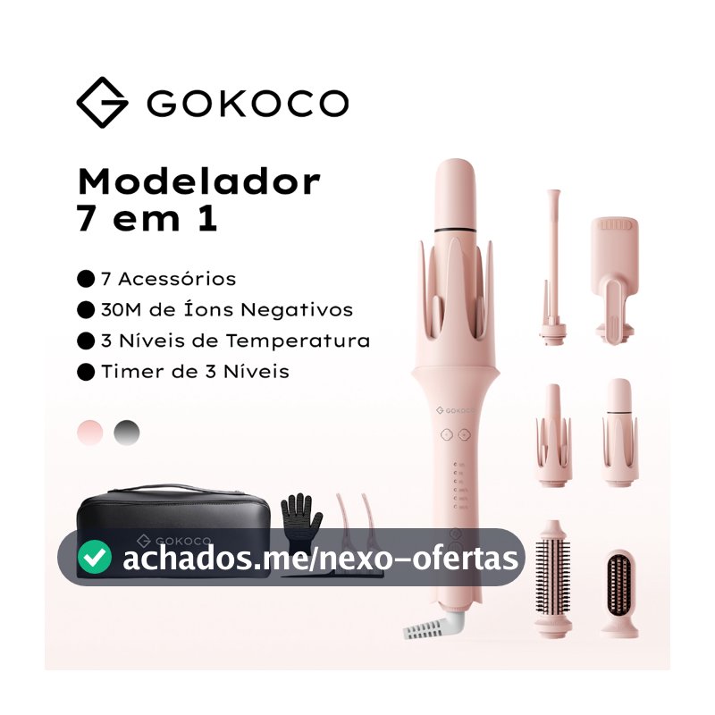 GOKOCO 7 em 1 Modelador de Cachos Multifuncional íons negativos cria diversos estilos de cachos Design bivolt