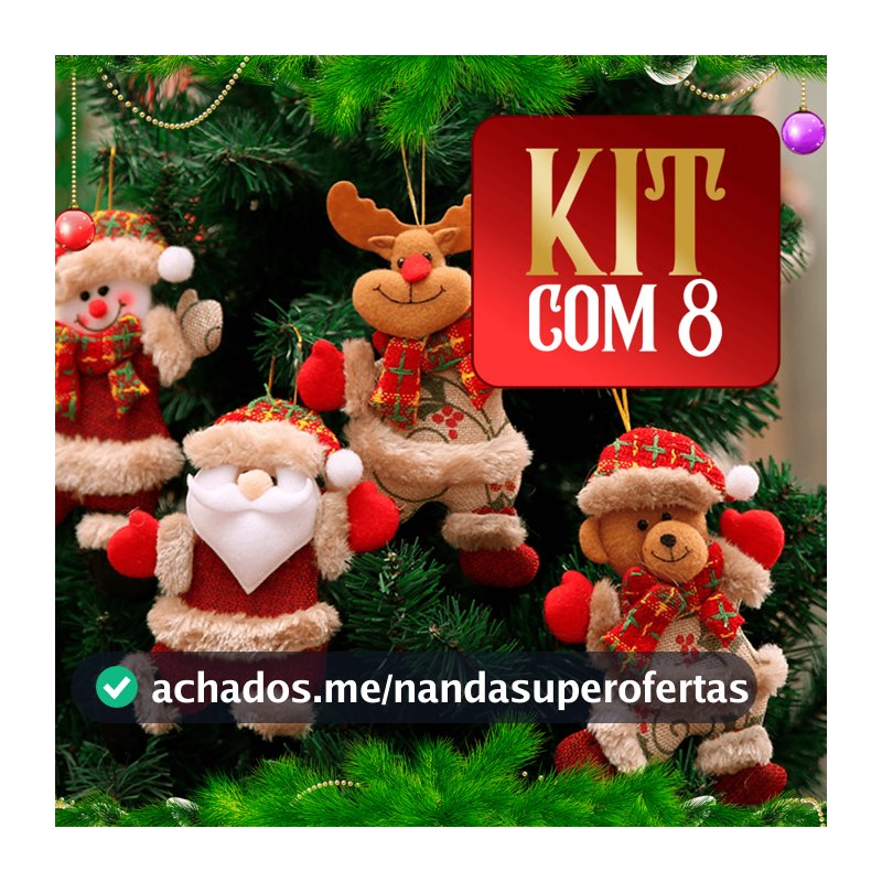 Kit 8 Enfeites de Natal Pendentes Papai Noel Rena Boneco de Neve Urso