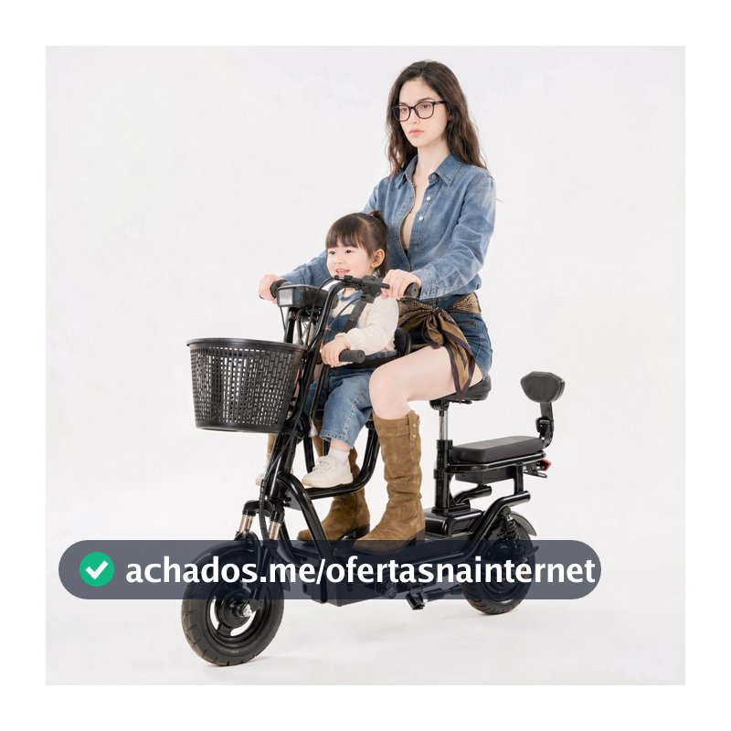 SKYBOARD Bicicleta Elétrica Familiar 3 Lugares Assento Bebê 1-3 Anos Dupla Proteção Cesto 110x92x30cm 48V12Ah
