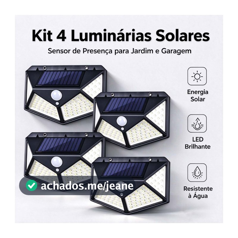 Luz Solar de Parede 100 LEDs com Sensor de Movimento, Refletor, Prova D'água, Luz LED Solar para Jardim e Área Externa