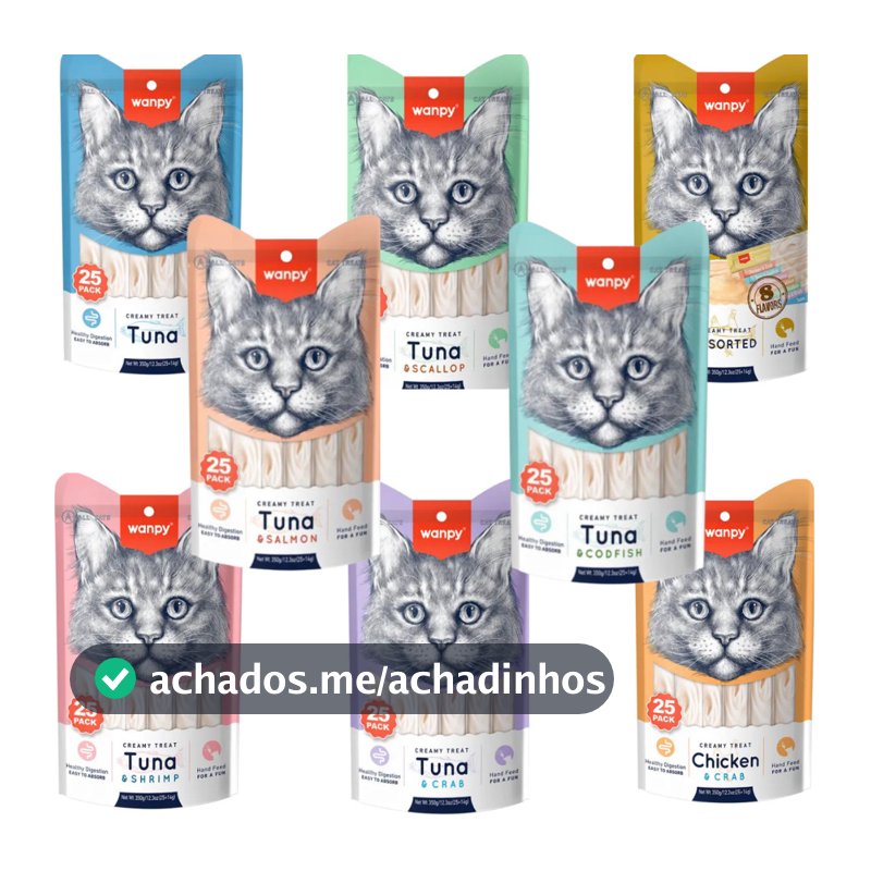 Petisco Para Gatos Wanpy Creamy Sabores Sortidos Pacote Com 25 tubos 14gx25 350g