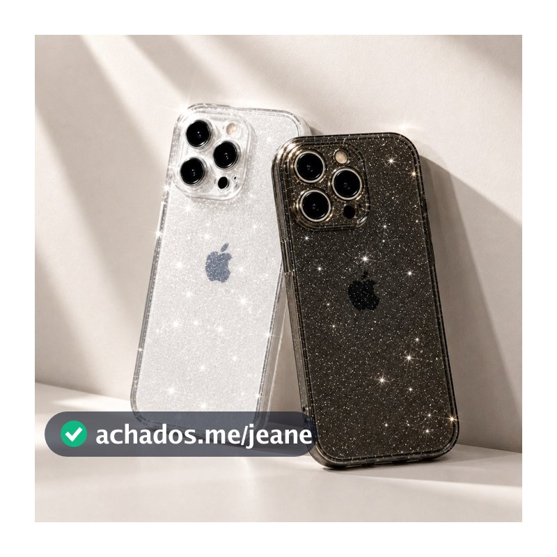 Capa de Celular Glitter Transparente Comparável com iPhone XR 11 12 13 14 15 16 Pro Max Silicone Anti-Shock
