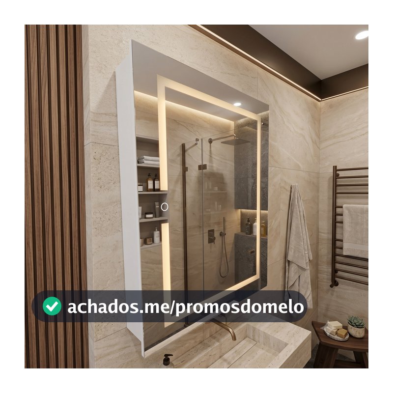 Armário Para Banheiro com Espelho Iluminado LED 3 Cores à PILHA ou FONTE Jateado Decoração