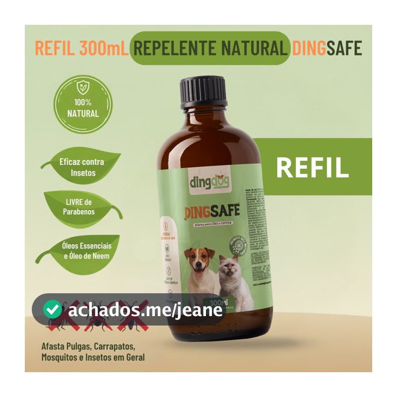 Refil Spray Anti Mosquito e Insetos Ding Dog 100% Natural 300mL