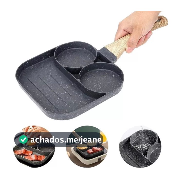 Frigideira Grill Antiaderente 3 em 1 com Divisórias para Ovos Hambúrguer Panqueca e Lanches