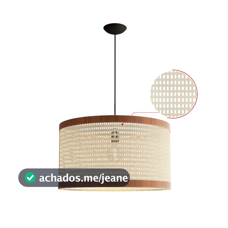 Lustre Pendente Rústico Madeira E Telinha Oriental Moderno Japandi Ravena Escandinava Ratan Rattan