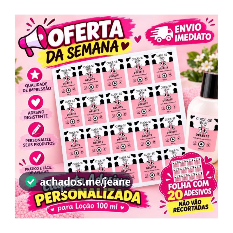 Etiqueta Adesiva Personalizada para Loção 100 ml Boticário | Kit com 20 Unidades
