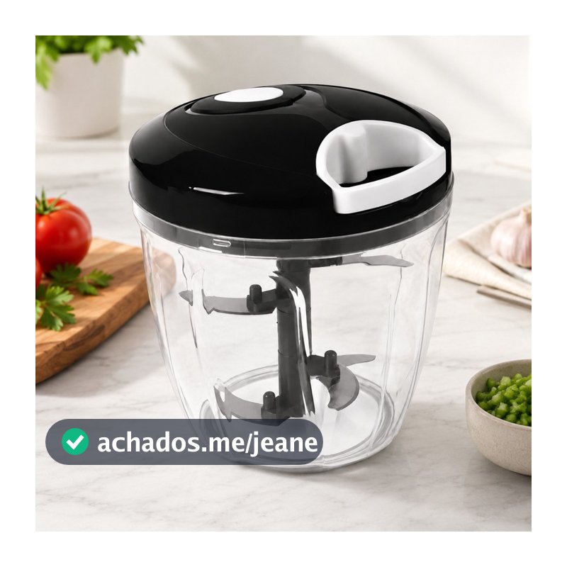 Processador Manual Alimento 900ml Preto Cozinha Lamina Corda