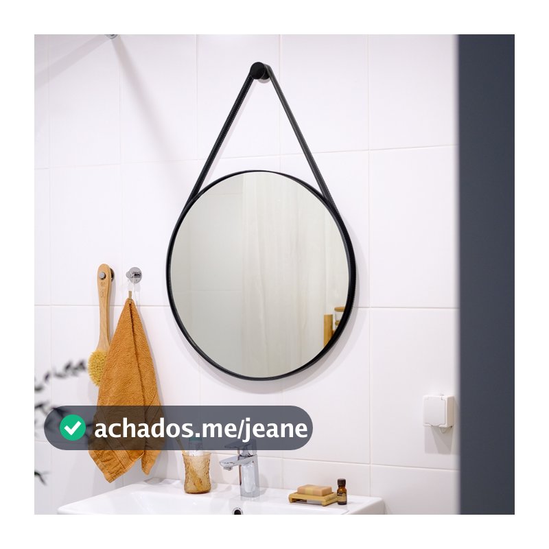 Espelho Decorativo Escritório com Alça Em Couro 60cm com Suporte Espelho para Banheiro Quarto Sala