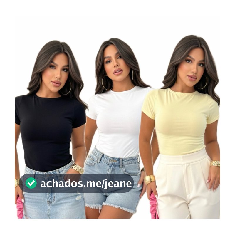 Kit 3 Blusas Femininas Suplex Alta Compressão Manga Curta Justinha Básica Slim Fit Baby Tee Moda Casual e Confortável