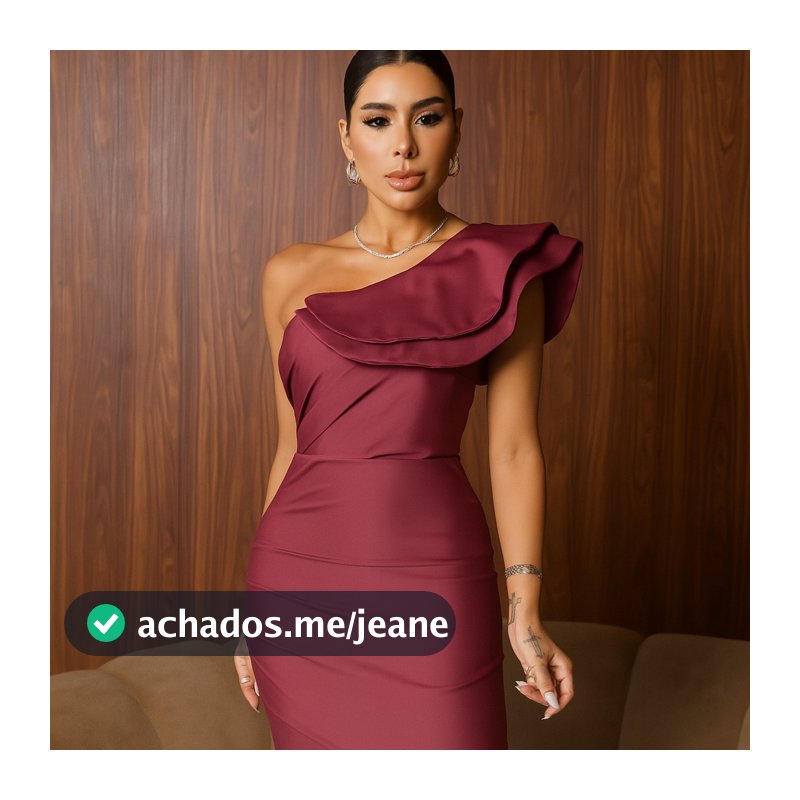 Vestido feminino Midi de Festa Ombro Único com Babado