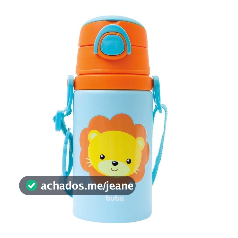 Garrafinha De Alumínio Com Canudo Buba Animal Fun Garrafa Leão Inox
