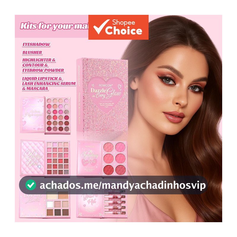 Livro de Maquiagem Romântica de 5 Camadas com Capa de Strass em Formato de Coração | Paleta de Sombras + Contorno +