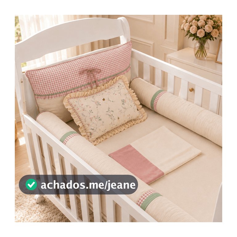 Kit Berço Luxo Linho  Americano Doce Encanto Menina  Enxoval de Bebê Jardim Flores 100% Algodão 6Pçs