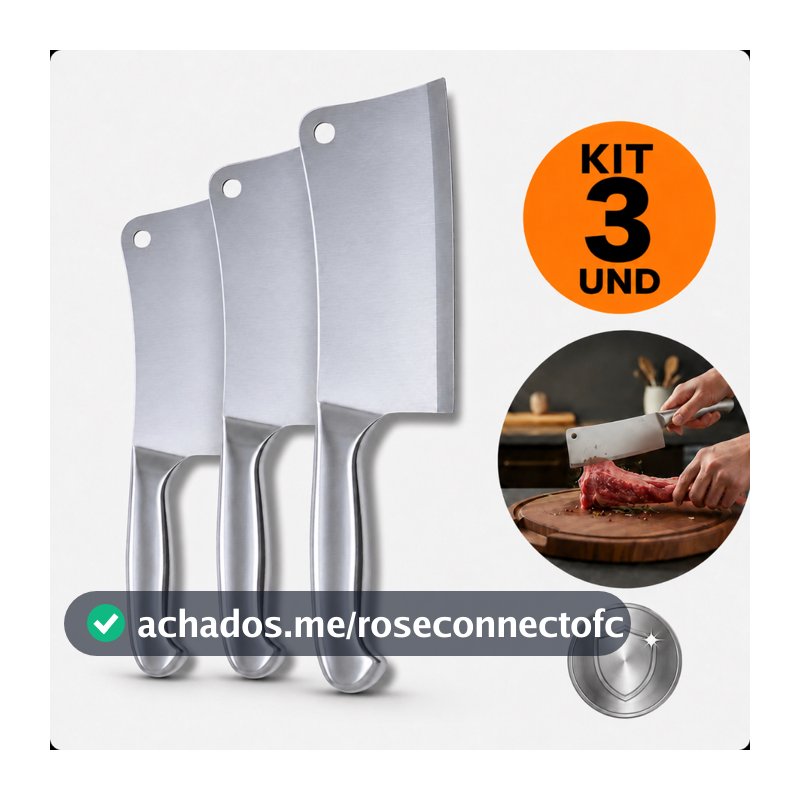 Faca Cutelo Profissional 27cm Aço Inox Machadinha para Açougueiro Chef Cozinha e Churrasco