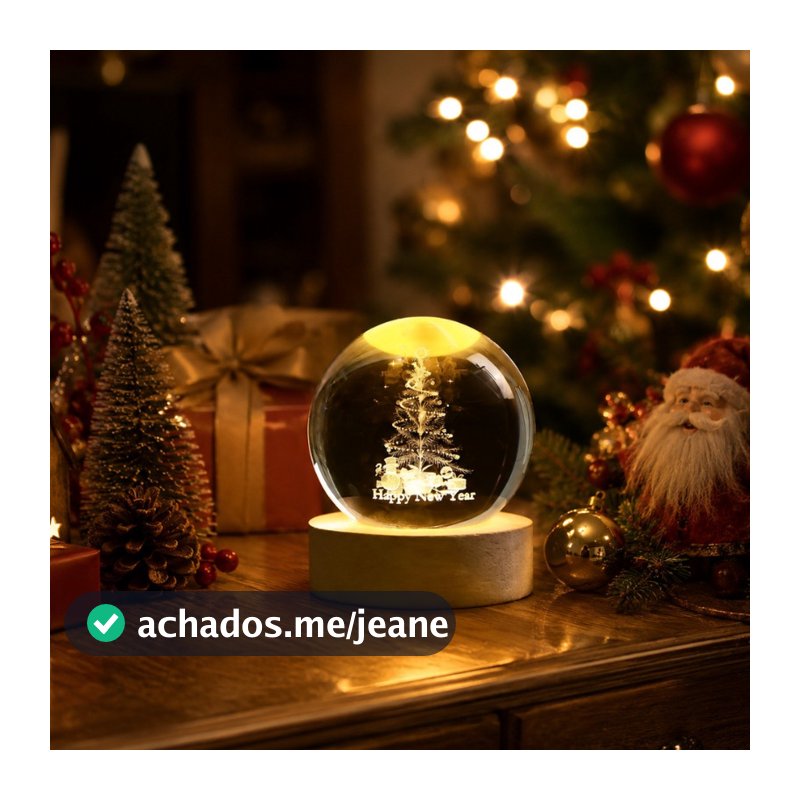 Luminária De Mesa USB Globo De Cristal Iluminado Arvore De Natal