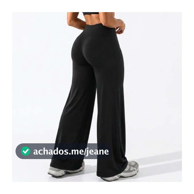 Calça Feminina Wide Leg Cintura Alta Pantalona Confortável Treino Academia Yoga