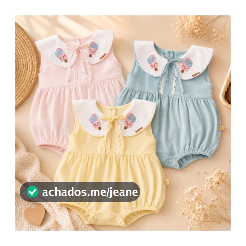 Body Bebê Menina Gola Bordada Algodão Bordado Sorvetinho Tecido Fustão Body Bebe Para Meninas Baby P M G