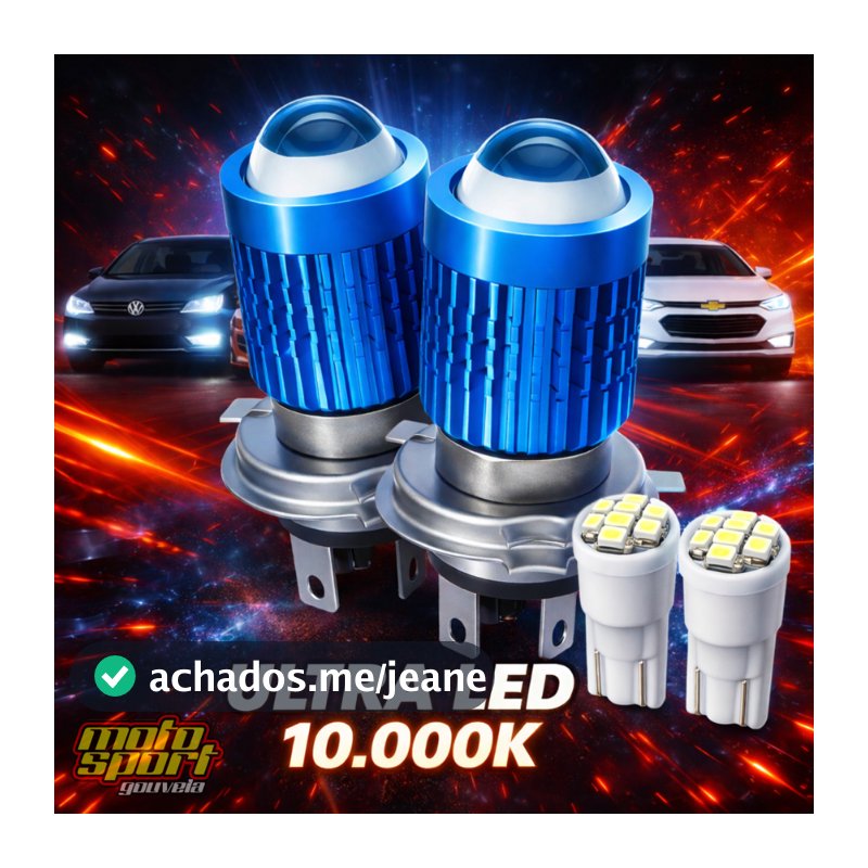 Par De Lâmpadas Farol Xenon Projetor Led H4 Stallion Super Branca Carro + 2 Leds Lanterna T-10 Equivalência 10.000 K