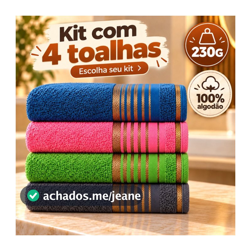 Kit 4 Toalhas de Banho 100% Algodão 70x130cm Maciez Premium Unissex Seca Bem