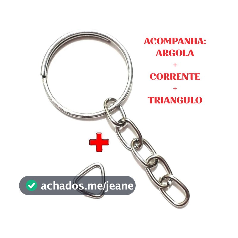 Kit Argolas Chaveiro Metálicas 20mm + Corrente + Triângulo -  Kits de 20, 30 e 50 Unidades