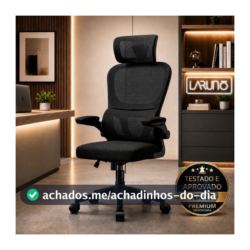 Cadeira de Escritório Ergonômica Giratória Presidente com Apoio Lombar, Braços Ajustáveis e Tecido Mesh- LARUNO