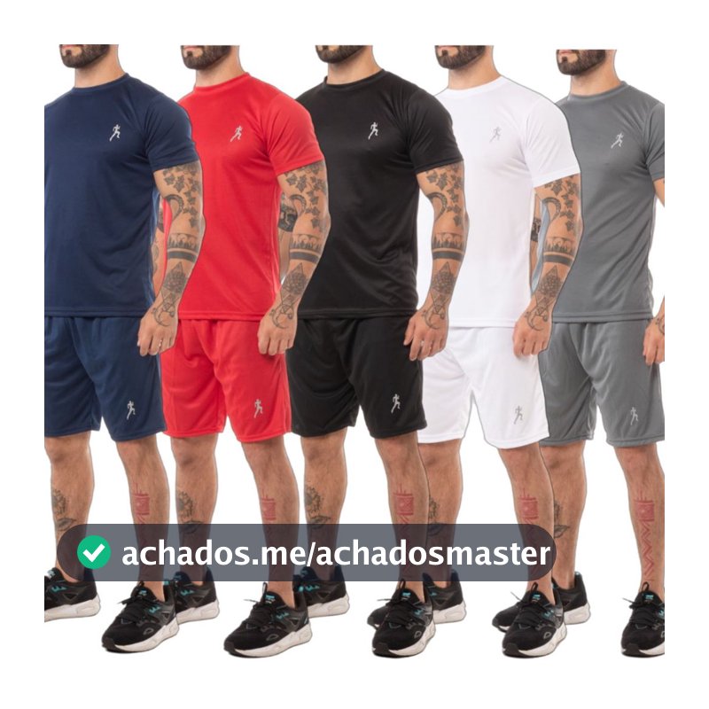 Kit 5 ou 3 camisetas masculinas + 5 ou 3 Bermudas Masculinas Academia - Conjunto