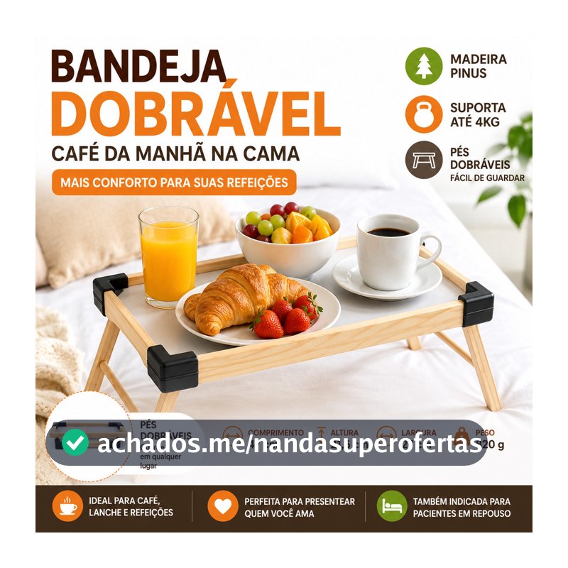 Mesa Bandeja de Servir Café da Manhã Refeições Na Cama Madeira Com Pés Dobráveis Bandeja