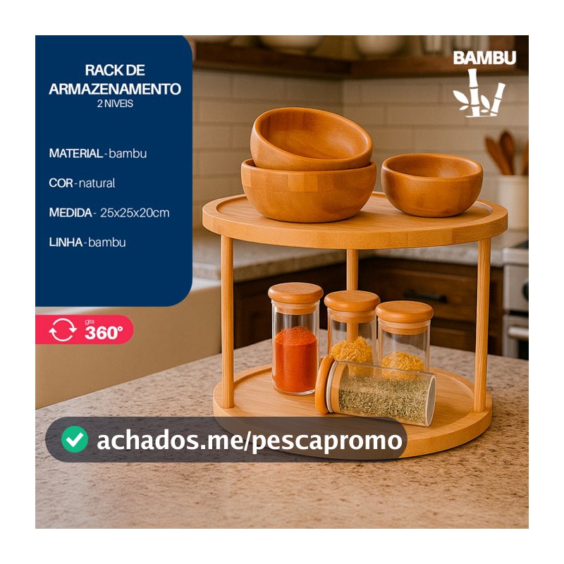 Organizador 2 Andares Bambu Giratório Multiuso - Bhz Store